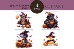 Halloween Cute Animals Watercolor Clipart PNG