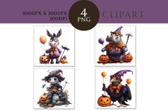 Halloween Cute Animals Watercolor Clipart PNG