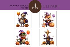 Halloween Cute Animals Watercolor Clipart PNG