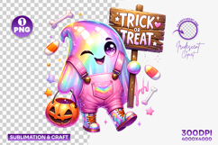 halloween cute ghost trick or treat png, halloween ghost clipart sublimation, kawaii halloween ghost design, trick or treat ghost printable, spooky cute halloween png, halloween candy ghost artwork, halloween ghost with pumpkin clipart, halloween kids gho