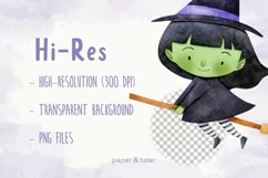 Watercolor Halloween Clipart, Cute Halloween Monsters PNG Product Image 2