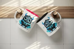Halloween cute monster dressed in neon blue superhero cape standing print 20 oz tumbler skinny mug wrap clipart t-shirt sublimation printable design