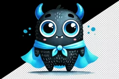 Halloween cute monster dressed in neon blue superhero cape standing print 20 oz tumbler skinny mug wrap clipart t-shirt sublimation printable design