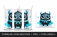 Halloween cute monster dressed in neon blue superhero cape standing print 20 oz tumbler skinny mug wrap clipart t-shirt sublimation printable design