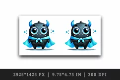 Halloween cute monster dressed in neon blue superhero cape standing print 20 oz tumbler skinny mug wrap clipart t-shirt sublimation printable design
