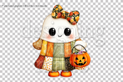 Halloween Patchwork Ghost Graphics, Halloween PNG, s1 Product Image 3