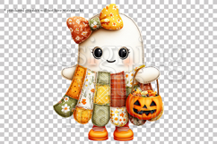 Halloween Patchwork Ghost Graphics, Halloween PNG, s2 Product Image 4