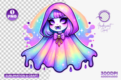 Halloween Cute Rainbow Cloak Ghost Clipart PNG Sublimation Product Image 1