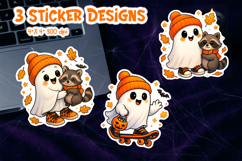 Cute Halloween Sticker Printable | Ghost and Raccoon Sticker Product Image 1
