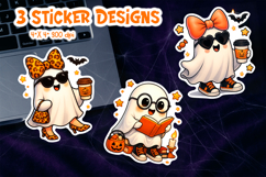 Cute Halloween Sticker Printable | Ghost Coffee Book Clipart Product Image 1