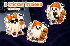 Cute Halloween Sticker Printable | Ghost Cat Skateboard PNG Product Image 1