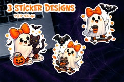Cute Halloween Sticker Printable | Ghost Cat Bat PNG Product Image 1