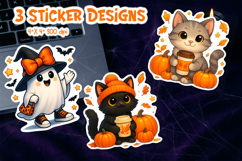 Cute Halloween Sticker Printable | Ghost and Cat PNG Product Image 1