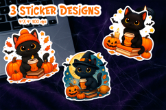 Cute Halloween Sticker Printable | Black Cat Coffee PNG Product Image 1