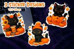 Cute Halloween Sticker Printable | Black Cats and Pumpkins Product Image 1