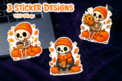 Cute Halloween Sticker Printable | Cozy Skeleton Pumpkin Product Image 1