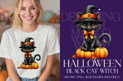 Halloween Cat Graphic, Halloween PNG, Black Cat Witch, g1 Product Image 1