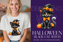 Halloween Cat Graphic, Halloween PNG, Black Cat Witch, g2 Product Image 1