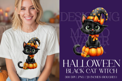 Halloween Cat Graphic, Halloween PNG, Black Cat Witch, g4 Product Image 1