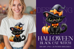 Halloween Cat Graphic, Halloween PNG, Black Cat Witch, g5 Product Image 1