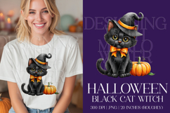 Halloween Cat Graphic, Halloween PNG, Black Cat Witch, g6 Product Image 1