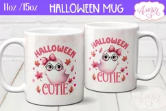 Halloween cutie mug wrap sublimation PNG, Pink Halloween mug Product Image 1