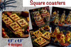 Square coaster sublimation, Halloween decor skeleton, skull Product Image 1