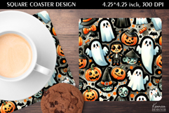 Funny Spooky Halloween Square Coaster Design Product Image 1