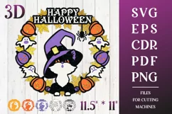 Halloween Door Sign With Black Cat. 3D Layered Round Design. Paper Craft Template for cutting machines.