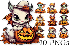 Cute Halloween Dragon Clipart Bundle - 10 Transparent PNGs Product Image 1