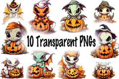 Cute Halloween Dragon Clipart Bundle - 10 Transparent PNGs Product Image 10