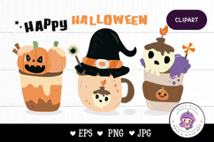 Halloween drink Pumpkin and witch hat kawaii clipart Product Image 1