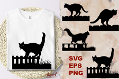 Halloween silhouette SVG, black cat on the fence Product Image 1