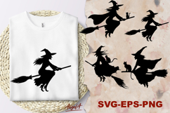 Halloween clipart SVG, silhouette of cat witch on broomstick Product Image 1