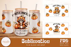 trendy halloween raccoon sublimation designs being used as halloween 16oz glass can wrap print