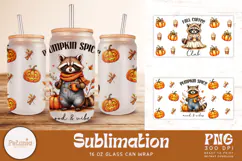trendy halloween raccoon sublimation designs being used as halloween 16oz glass can wrap print
