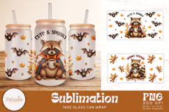 trendy halloween raccoon sublimation designs being used as halloween 16oz glass can wrap print