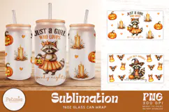 trendy halloween raccoon sublimation designs being used as halloween 16oz glass can wrap print