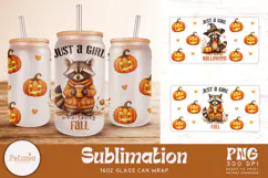 trendy halloween raccoon sublimation designs being used as halloween 16oz glass can wrap print