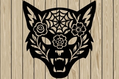 Halloween floral cat head stencil silhouette SVG Product Image 1