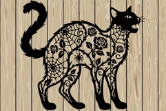 Halloween floral cat stencil silhouette SVG Product Image 1