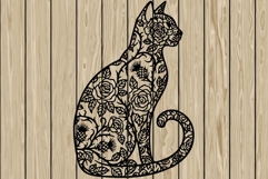 Halloween floral cat stencil silhouette SVG Product Image 1