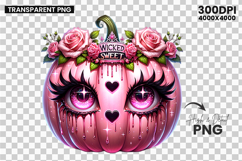 Halloween Floral Pink Pumpkin Clipart PNG Sublimation Design Product Image 2