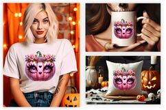 Halloween Floral Pink Pumpkin Clipart PNG Sublimation Design Product Image 3