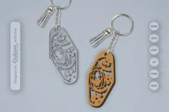 Halloween Floral Pumpkin and Bats Motel Keychain Laser Cut Product Image 1