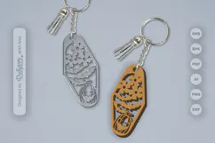 Halloween Floral Pumpkin and Bats Motel Keychain Laser Cut Product Image 1
