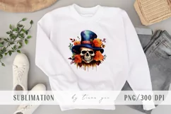 Halloween floral skull with witch hat clipart- 1 png Product Image 3