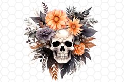 Halloween Floral Skull Bouquet Clipart Sublimation