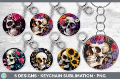 Bundle of six Halloween Floral Skulls keychain sublimation designs.