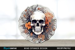 Halloween Floral Skull Wind Spinner Sublimation PNG Design Product Image 1